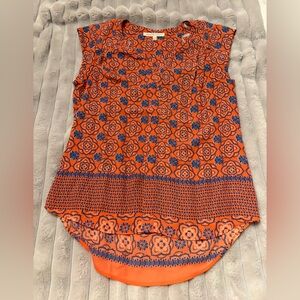 Daniel Rainn Orange Floral Print Sleeveless Blouse